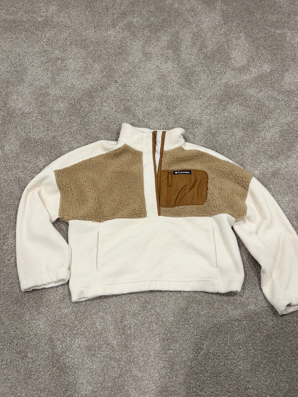Columbia Cream and Tan Sherpa Half-Zip Pullover